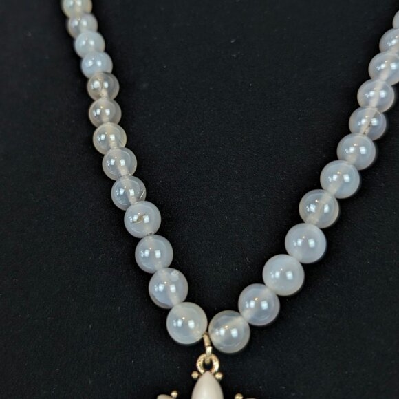 Bohemian Natural Chalcedony Beaded Fringe Pendant Necklace - Picture 2 of 6